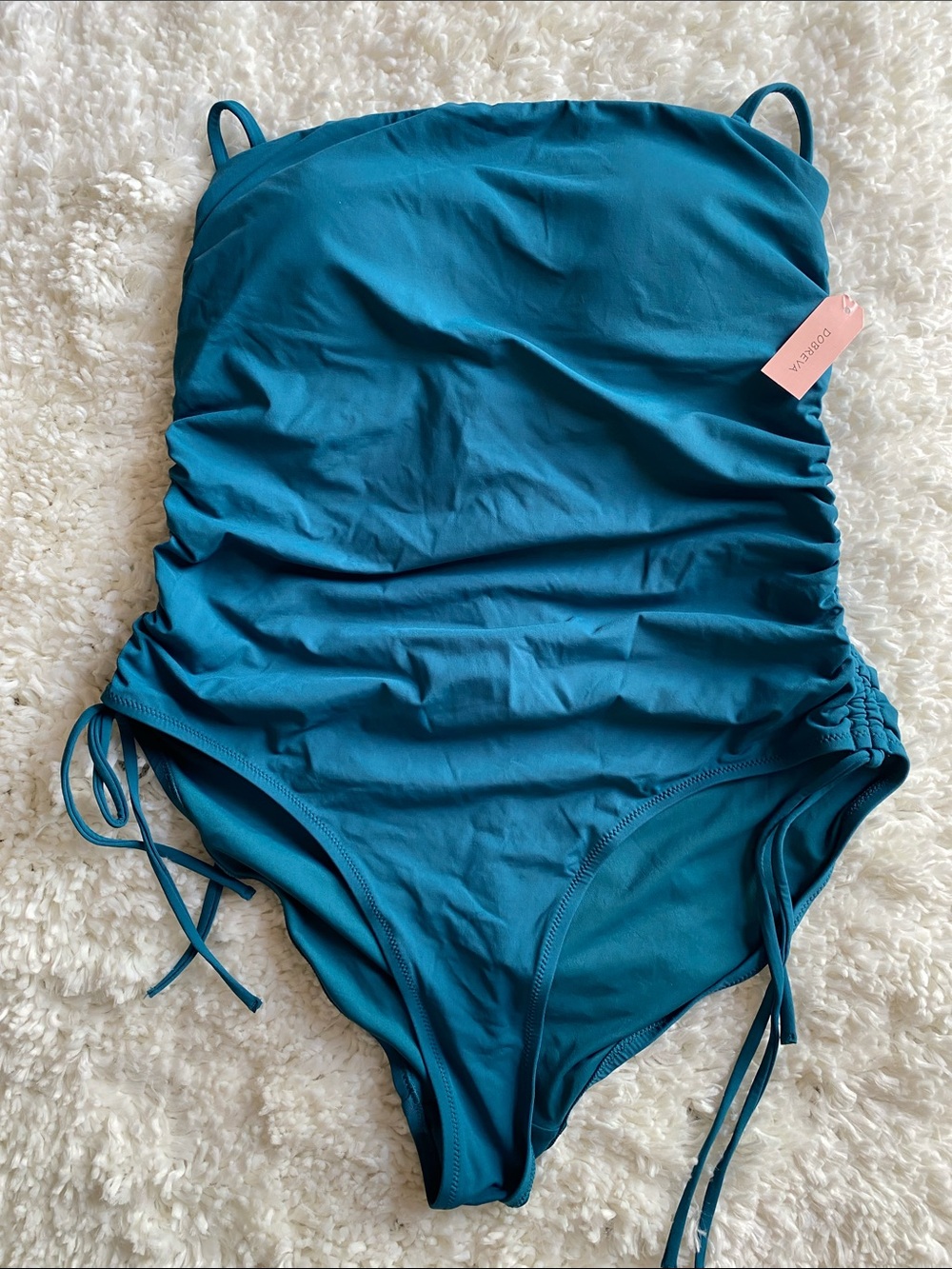 Dobreva NWT Deep Teal Ruched Tummy Control Bandeau One Piece Swimsuit